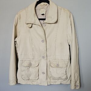 GAP Vintage Women's Beige Leather Button Up Jacket Large
